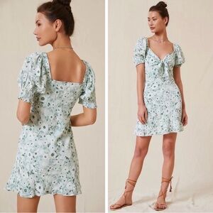 NWT Anthropologie Floral Mini Dress - Light Blue and Green